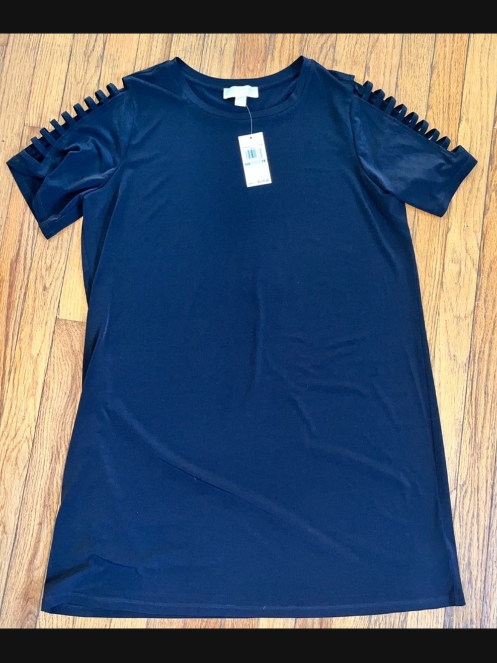 NWT Michael Kors Womens 1X MIDI Dress Black Stretch Cotton Cutout Short Sleeve